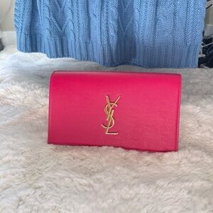 Yves Saint Laurent Fuchsia Clutch with Gold Logo
